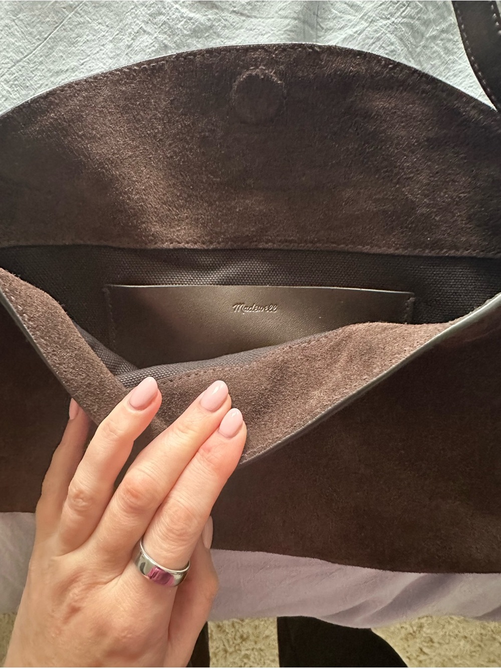 Women’s Suede Shoulder Bag in Dark Brown - Picture 2 of 9